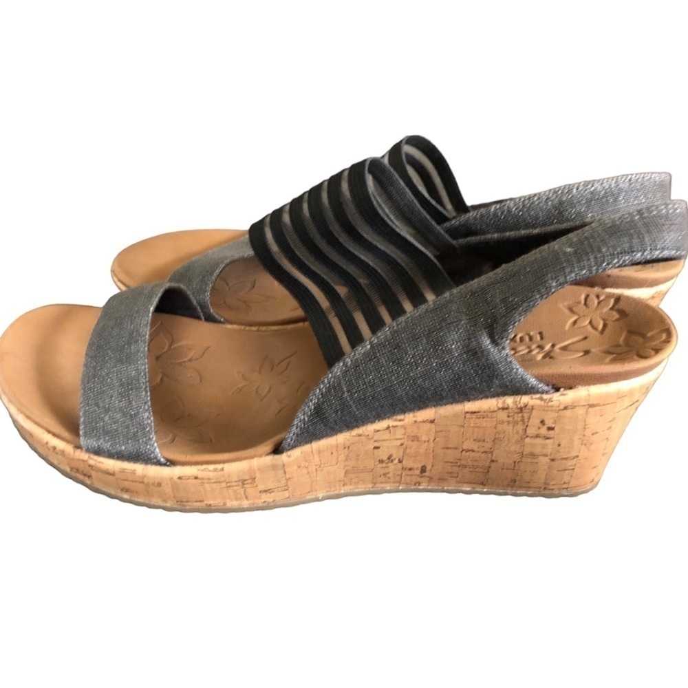 Skechers Beverlee Smitten Kitten Sandal Sz. 10 Luxe Foam Cork Heel Mesh Canvas